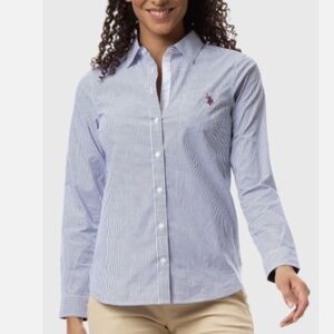 US Polo Assn Ralph Lauren Striped poplin long sleeve shirt blue white preppy S